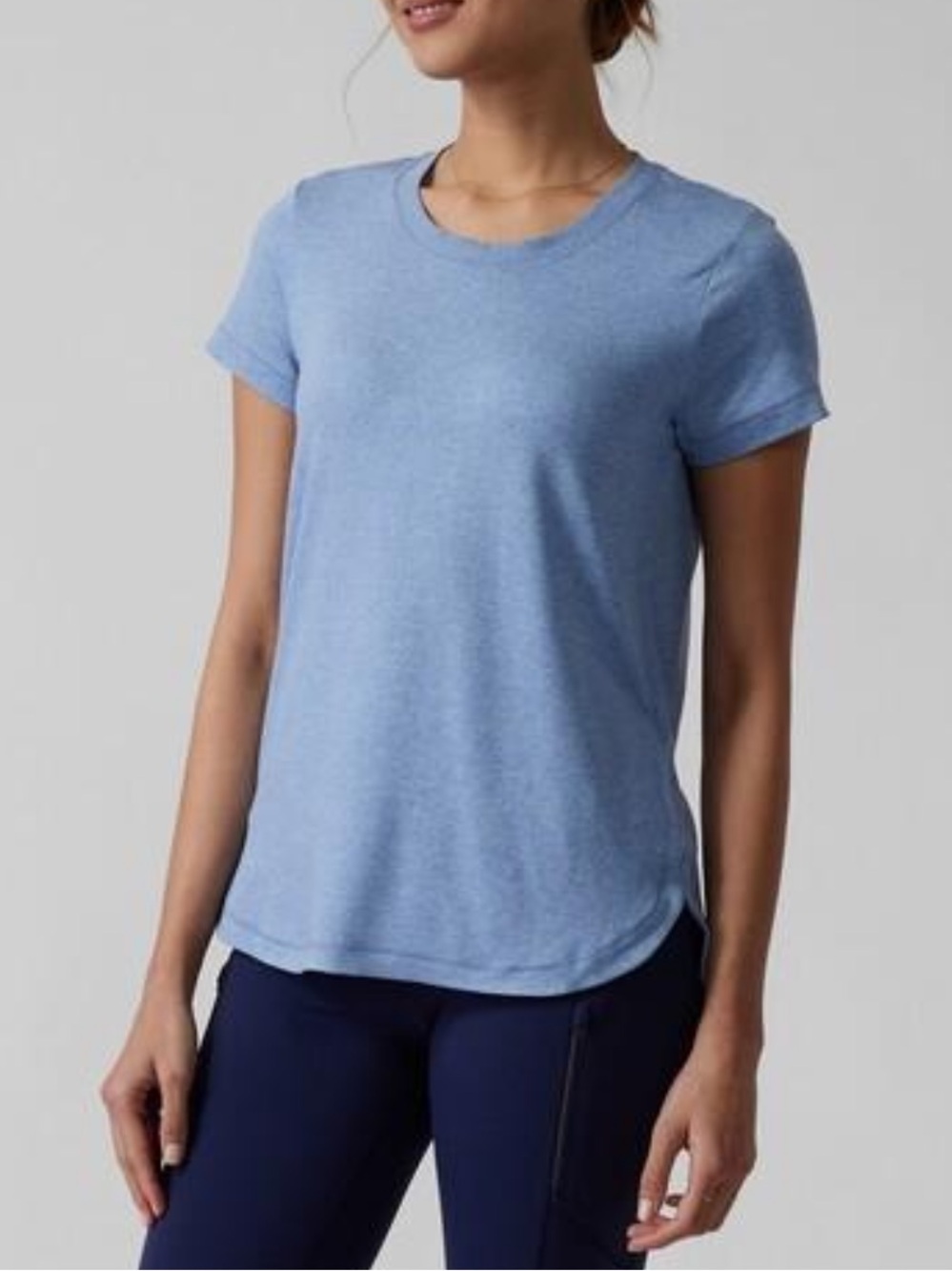 Athleta Uptempo Tee Performance Crew Neck Heathered Blue Size S